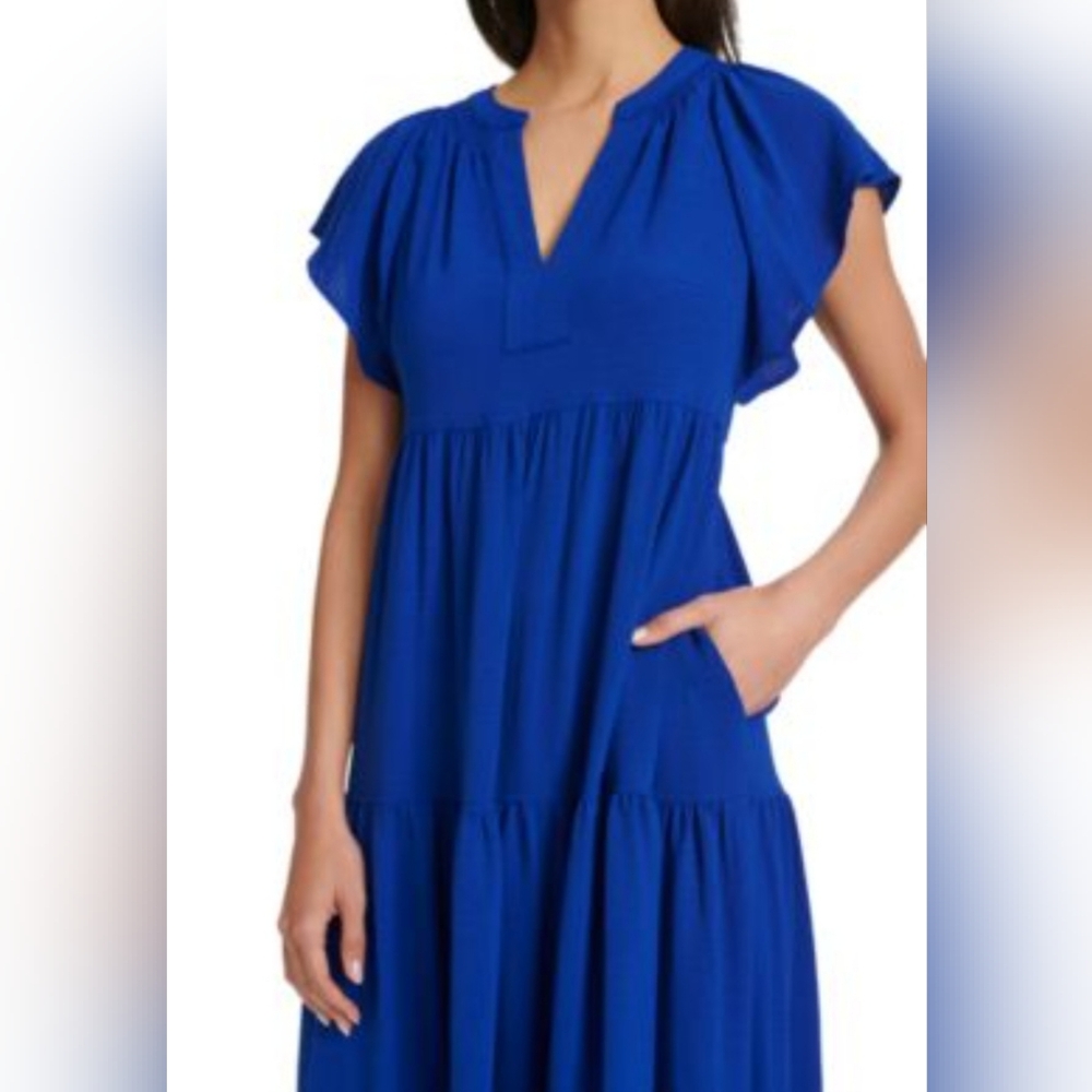 Calvin Klein Blue Flutter Sleeve Dress